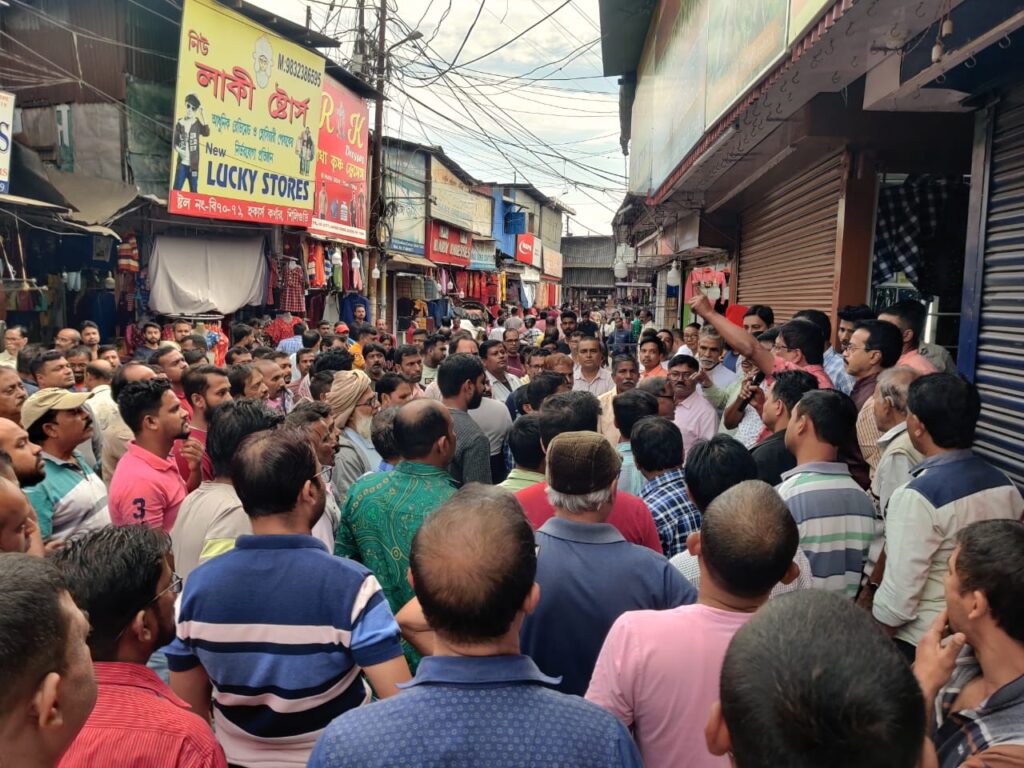 Traders of Siliguri’s Hawkers’ Corner demonstrate against demolition of unauthorized pharmacy