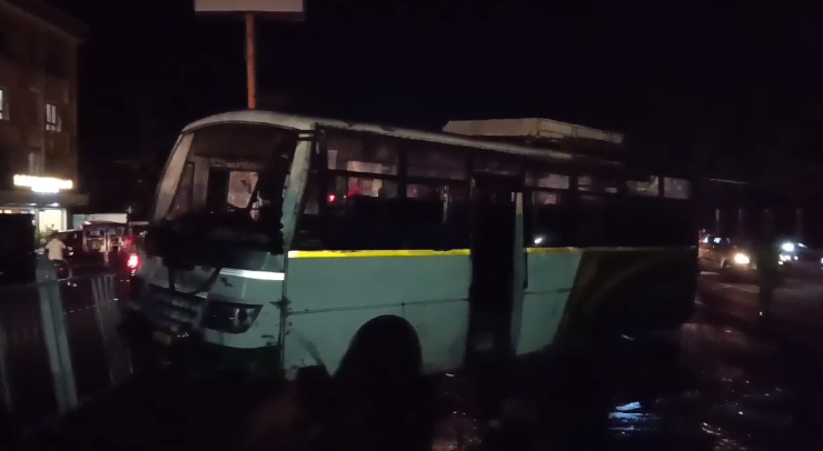 Passenger bus crashes in front of North Bengal University at Shiv Mandir