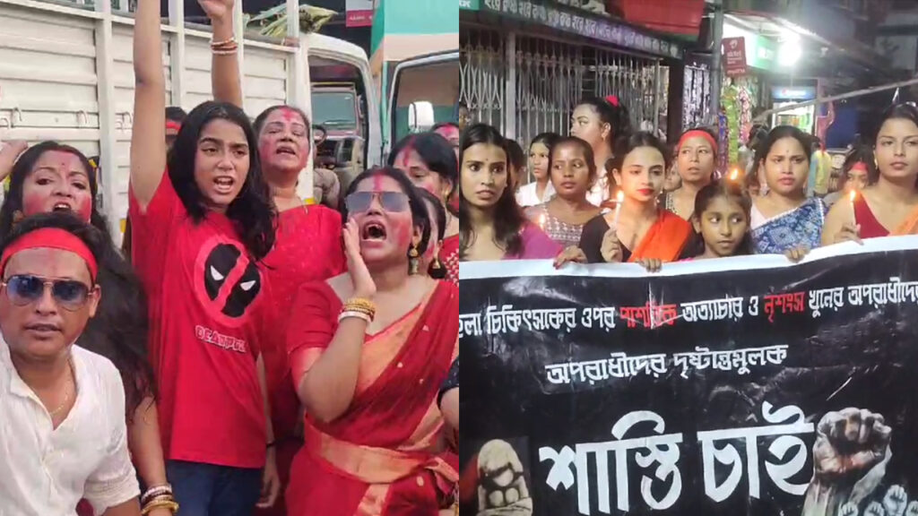 Siliguri residents voice ‘We Want Justice’ slogans on R.G. Kar incident during Durga idol immersion