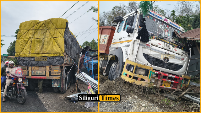 Three goods-laden trucks meet with consecutive accidents in Kharibari, damage houses and shops