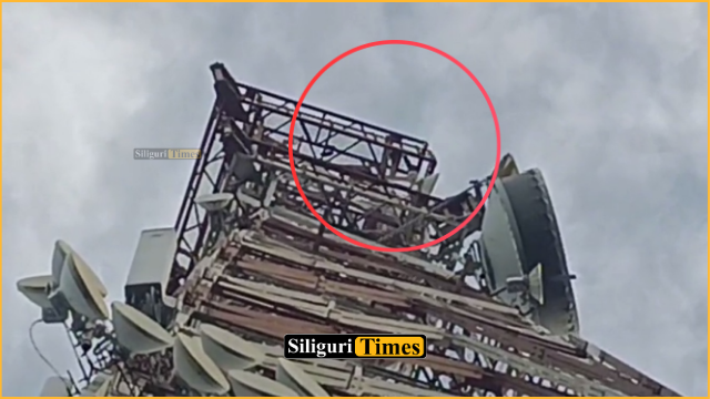 Man climbs mobile tower near Hospital More in Siliguri, police and fire services try to bring him down