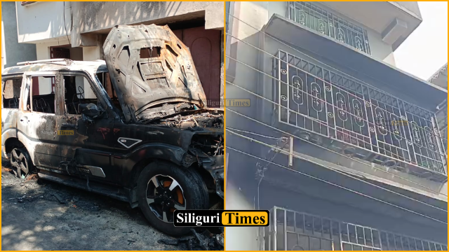 Late-night fire in Siliguri’s Niranjan Nagar guts one vehicle, damages another and building’s exterior