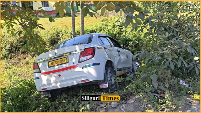 Car plunges into roadside ditch after being hit by truck on NH in Rajganj, driver escapes unhurt